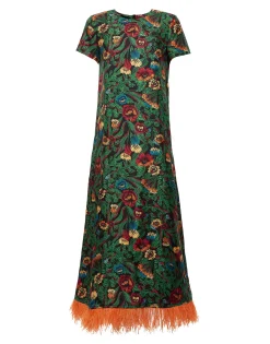 Swing Dress (With Feathers)Night Garden in Silk Twill