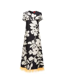 Swing Dress (With Feathers)Winter Jasmine in Twill Silk
