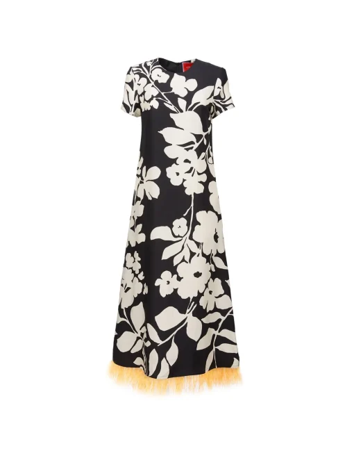 Swing Dress (With Feathers)Winter Jasmine in Twill Silk