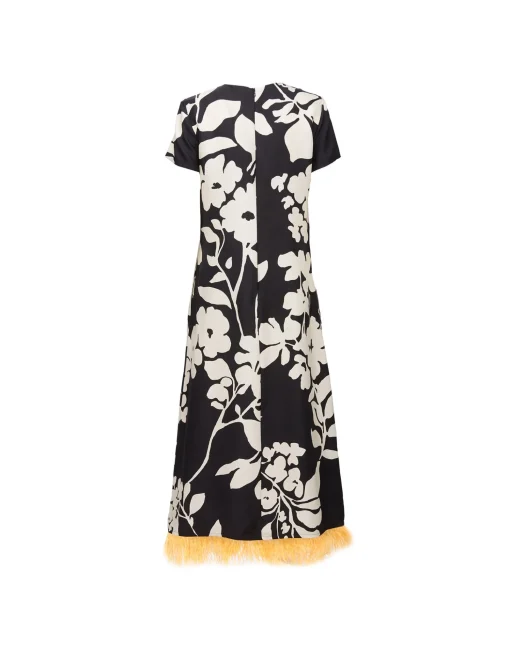 Swing Dress (With Feathers)Winter Jasmine in Twill Silk