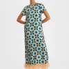 Swing DressPlaza Light Blue in Silk Twill With Feathers