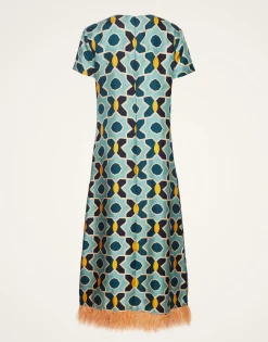Swing DressPlaza Light Blue in Silk Twill With Feathers
