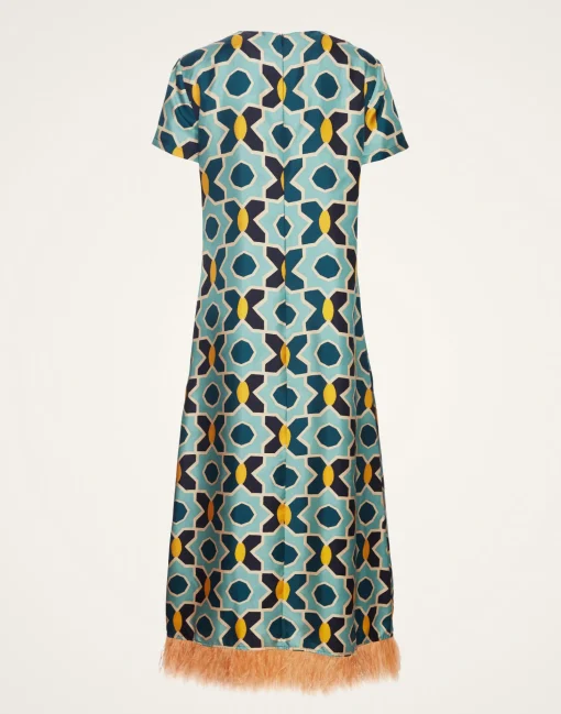 Swing DressPlaza Light Blue in Silk Twill With Feathers