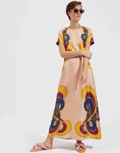 Swing DressRainbow Swirl Rosa Placée in Twill Silk