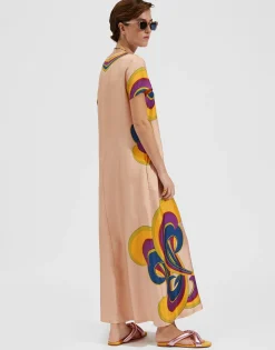 Swing DressRainbow Swirl Rosa Placée in Twill Silk