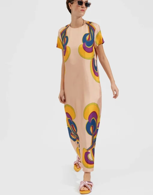 Swing DressRainbow Swirl Rosa Placée in Twill Silk