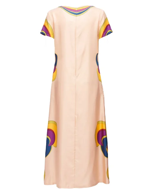 Swing DressRainbow Swirl Rosa Placée in Twill Silk