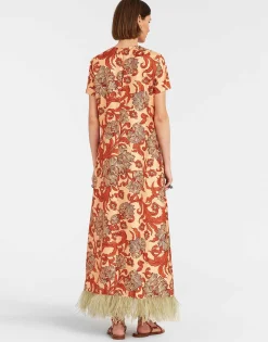 Swing DressReef Pale Pink in Silk Twill With Feathers