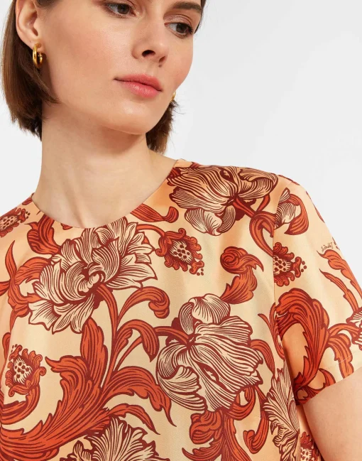 Swing DressReef Pale Pink in Silk Twill With Feathers