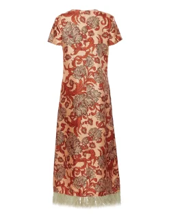 Swing DressReef Pale Pink in Silk Twill With Feathers