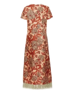 Swing DressReef Pale Pink in Silk Twill With Feathers