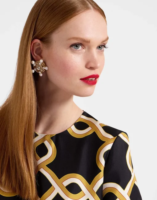 Swing DressTackle Black in Silk Twill With Feathers