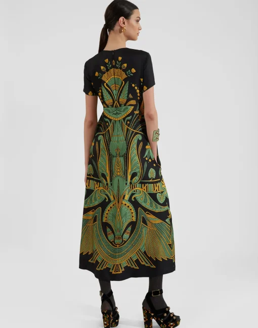 Swing DressThe Nile Placée Black in Silk Twill