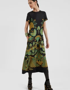 Swing DressThe Nile Placée Black in Silk Twill