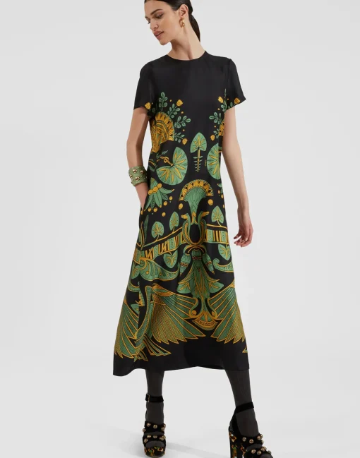 Swing DressThe Nile Placée Black in Silk Twill