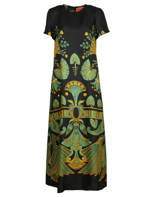Swing DressThe Nile Placée Black in Silk Twill