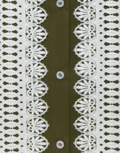Tootsie DressSolid Camouflage in Crisp Poplin With Lacey Ribbons