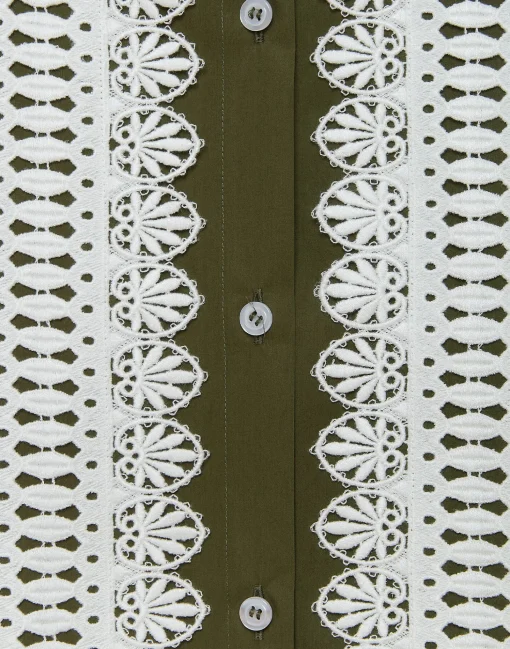 Tootsie DressSolid Camouflage in Crisp Poplin With Lacey Ribbons