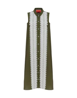 Tootsie DressSolid Camouflage in Crisp Poplin With Lacey Ribbons