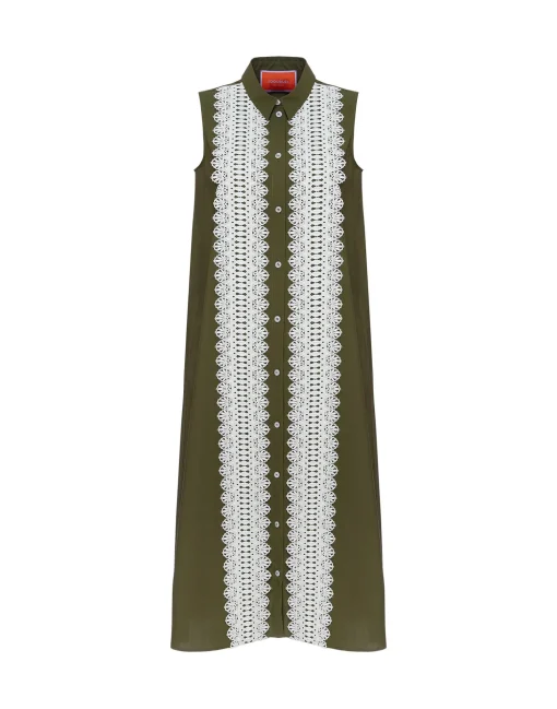 Tootsie DressSolid Camouflage in Crisp Poplin With Lacey Ribbons