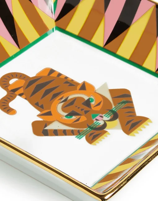 Trinket Tray (15X15)Tiger in Porcelain