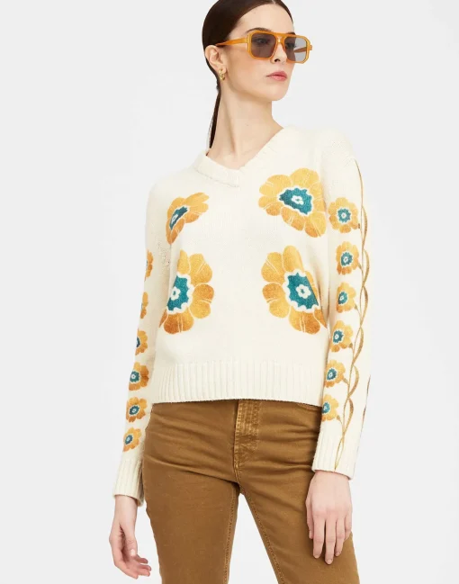 V-Neck Boy SweaterDaisychain Placée Off White in Wool Cashmere