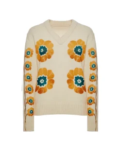 V-Neck Boy SweaterDaisychain Placée Off White in Wool Cashmere