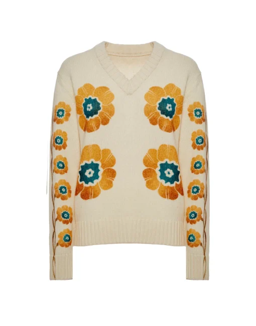 V-Neck Boy SweaterDaisychain Placée Off White in Wool Cashmere