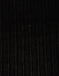 V-Neck High Kick TopSolid Black in Ribbed Silk Cashmere With Feathers