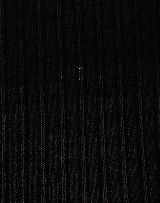 V-Neck High Kick TopSolid Black in Ribbed Silk Cashmere With Feathers